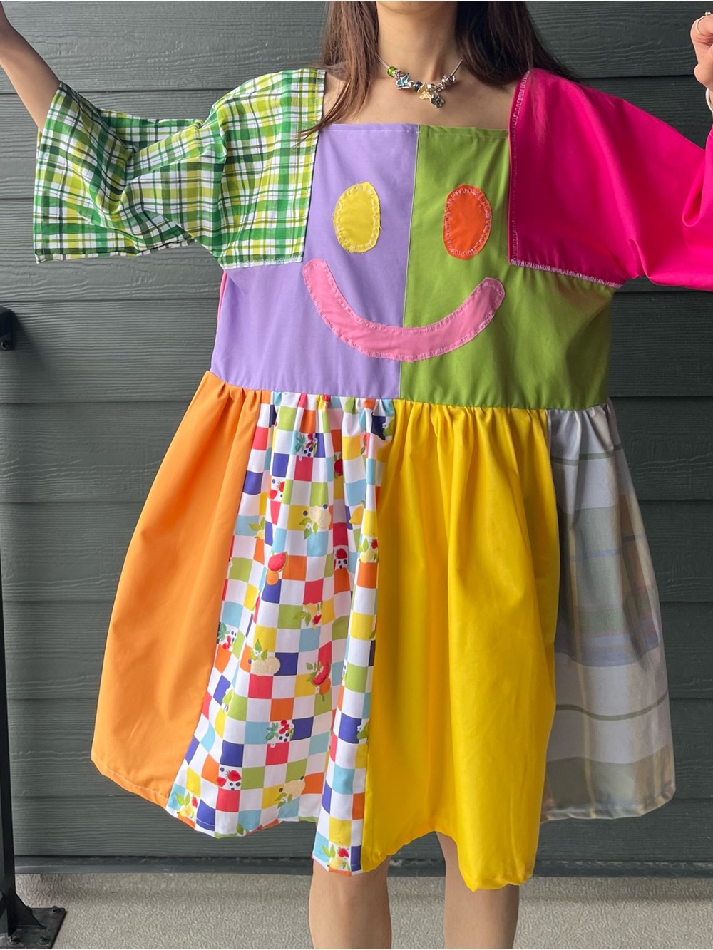 HAPPY FACE SAD FACE | Handmade Quilted Colorblock Bandana Moody Dress SKU 07146